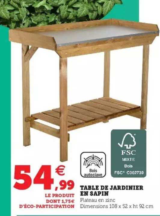Table De Jardinier En Sapin