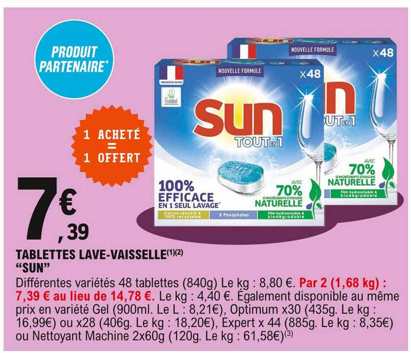 tablettes lave-vaisselle "sun"