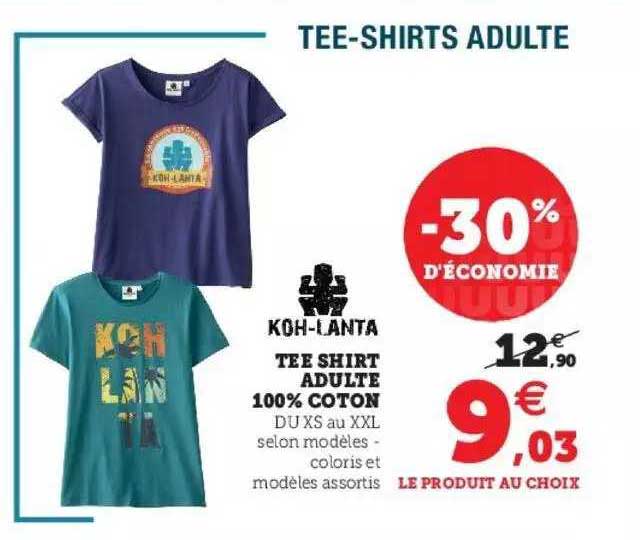 tee shirt adulte 100% coton koh-lanta