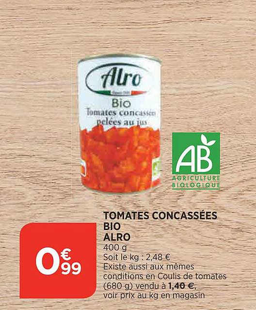 tomates concassées bio alro