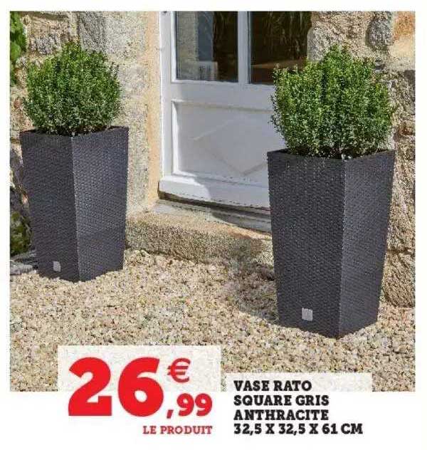 vase rato square gris anthracite 32,5 x 32,5 x 61 cm