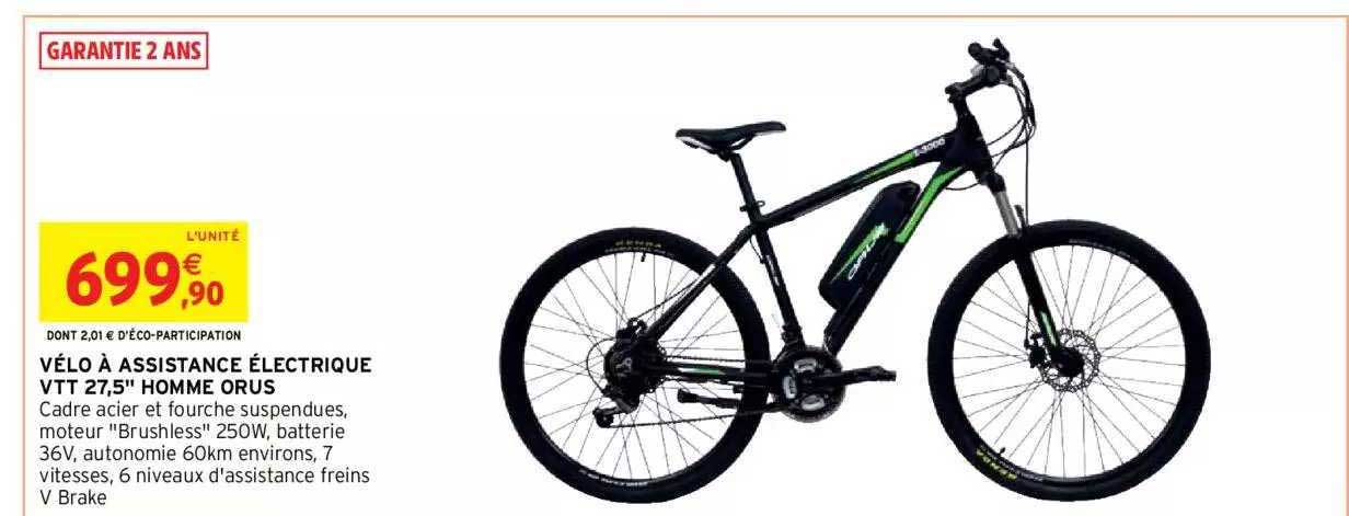 vélo à assistance électrique vtt 27.5" homme orus