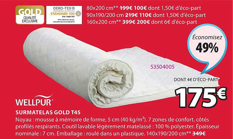 wellpur surmatelas gold t45