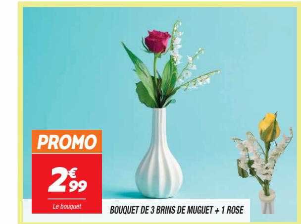 bouquet de 3 brins de muguet + 1 rose