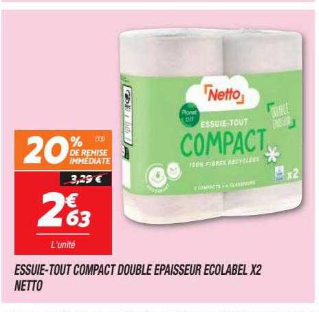 essuie-tout compact double épaisseur écolabel x 2 netto