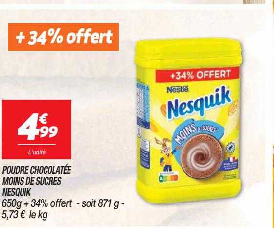 poudre chocolatée moins de sucres nesquik