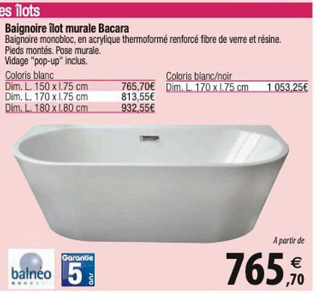 baignoire îlot murale bacara balnéo