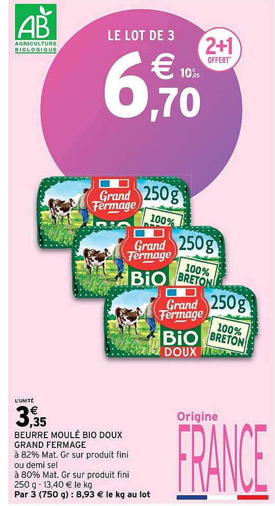 beurre moulé bio doux grand fermage