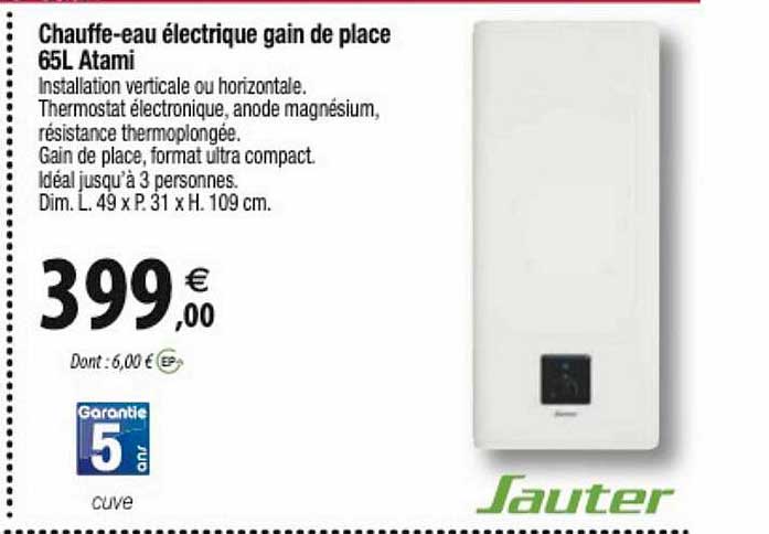chauffe-eau électrique gain de place 65l atami sauter