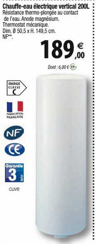chauffe-eau électrique vertical 200l