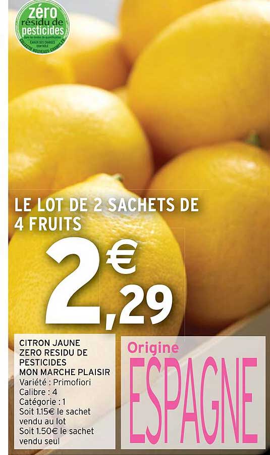 citron jaune zero residu de pesticides mon marche plaisir