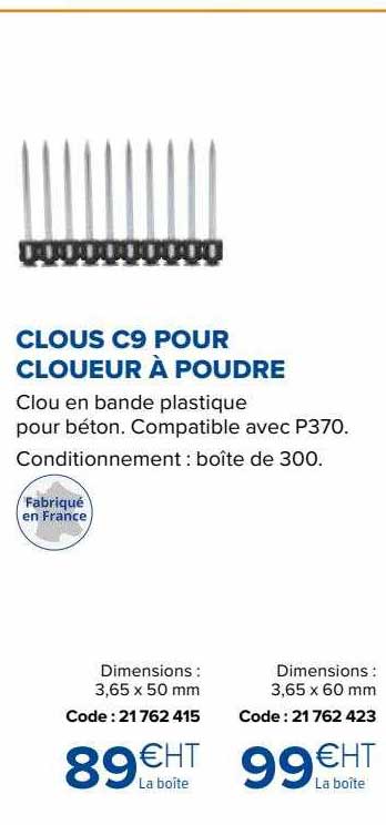 clous c9 pour cloueur à poudre