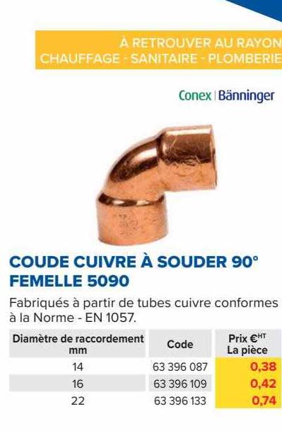 coude cuivre à souder 90° femelle 5090