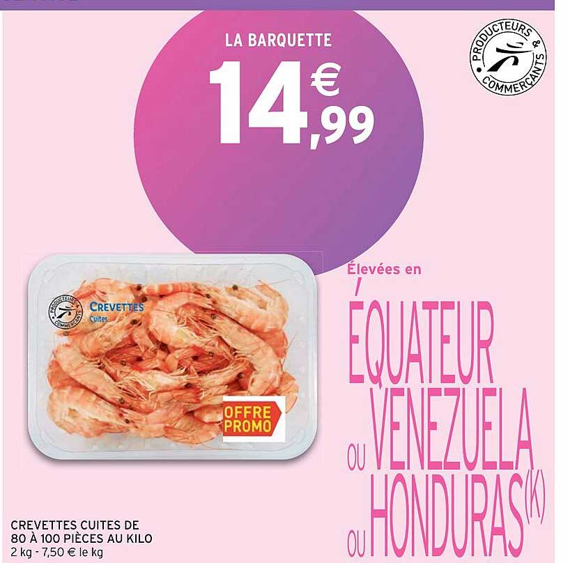 crevettes cuites de 80 à 100 pièces au kilo