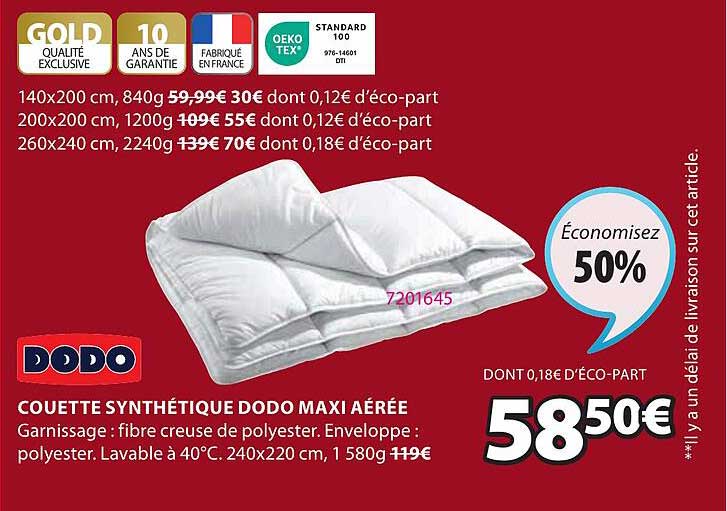 dodo couette synthétique dodo maxi aérée