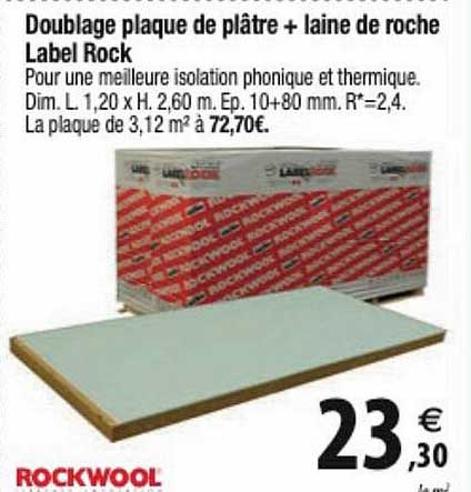 Doublage Plaque De Plâtre + Laine De Roche Label Rock Rockwool