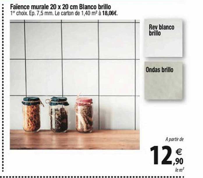 faïence murale 20 x 20 cm blanco brillo