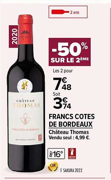 francs cotes de bordeaux château thomas