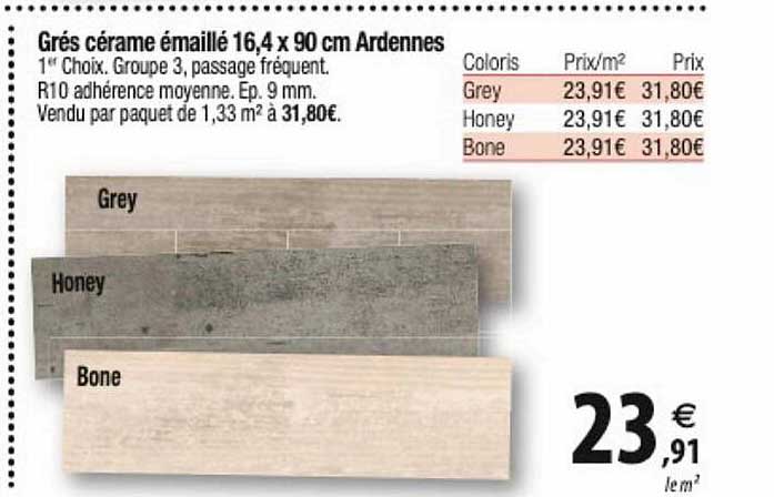 grés cérame émaillé 16,4 x 90 cm ardennes