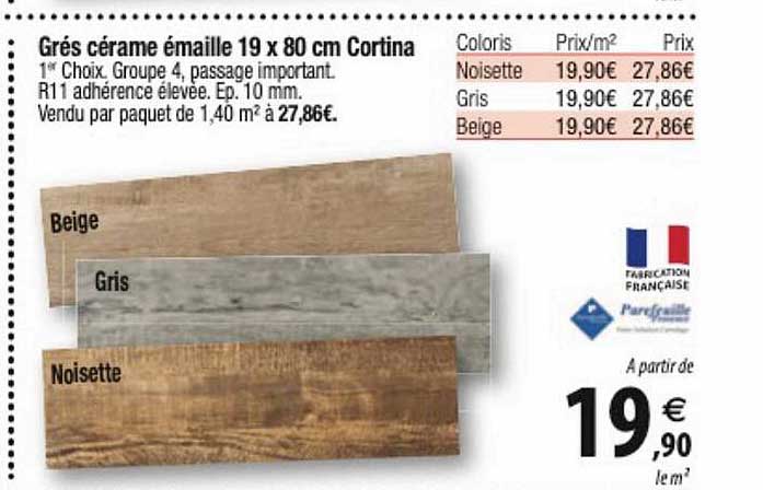 grés cérame émaille 19 x 80 cm cortina