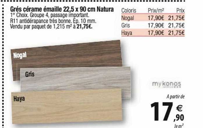 grés cérame émaillé 22,5 x 90 cm natura