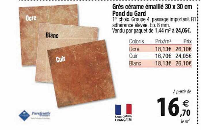 grés cérame émaillé 30 x 30 cm pond du gard