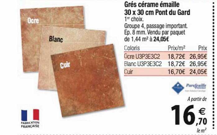 grés cérame émaillé 30 x 30 cm pont du gard