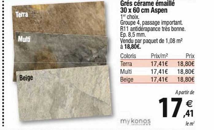 grés cérame émaillé 30 x 60 cm aspen mykonos