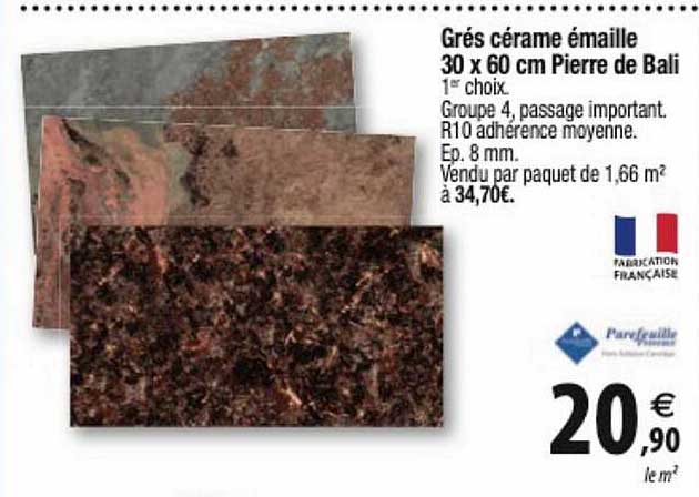 grés cérame émaillé 30 x 60 cm pierre de bali