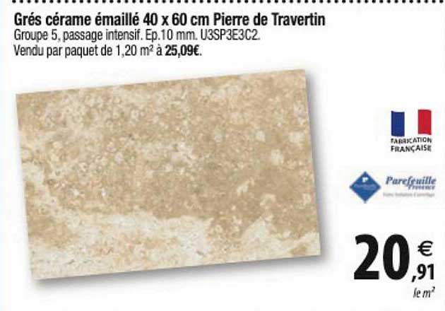 grés cérame émaillé 40 x 60 cm pierre de travertin