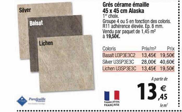 grés cérame émaille 45 x 45 cm alaska