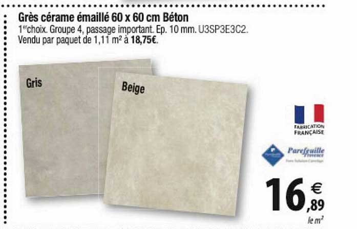 Grés Cérame émaillé 60 X 60 Cm Béton