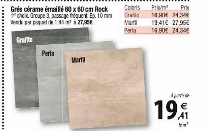 grés cérame émaillé 60 x 60 cm rock