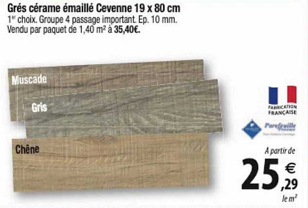 grés cérame émaillé cevenne 19 x 80 cm