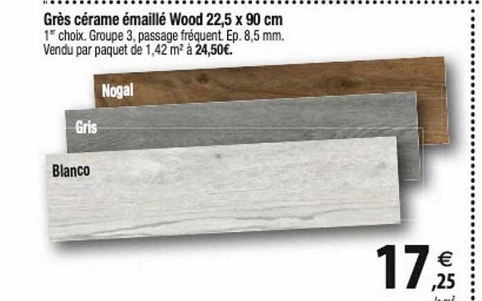 grés cérame émaillé wood 22,5 x 90 cm