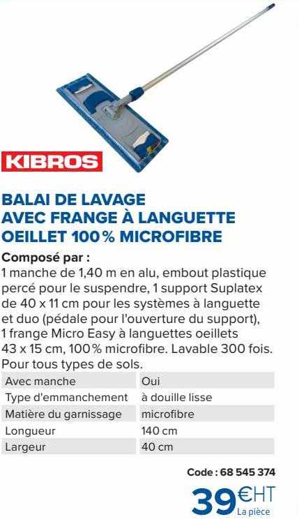 kibros balais de lavage avec frange à la languette oeillet 100% microfibre