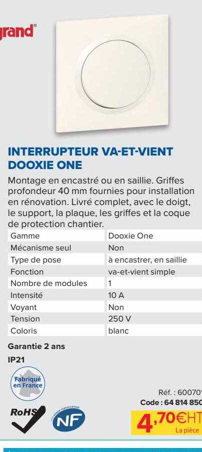 legrand interrupteur va-et-vient dooxie one