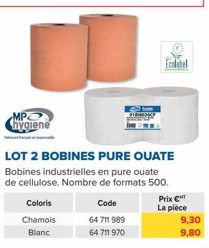 lot 2 bobines pure ouate mp hygiene