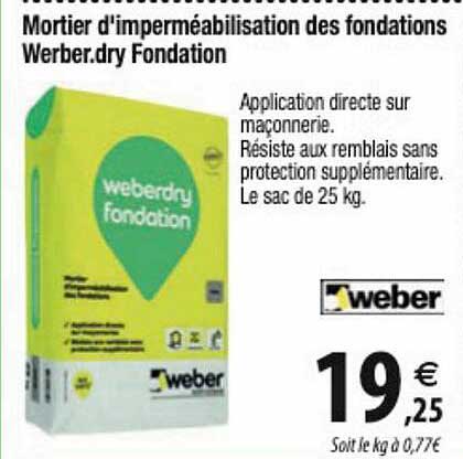 mortier d'imperméabilisation des fondations werber.dry fondation