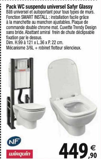 pack wc suspendu universel safyr glassy wirquin