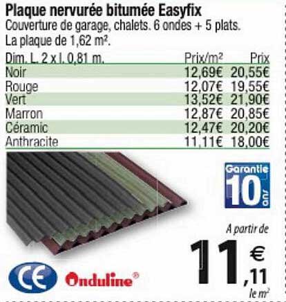 plaque nervurée bitumée easyfix onduline