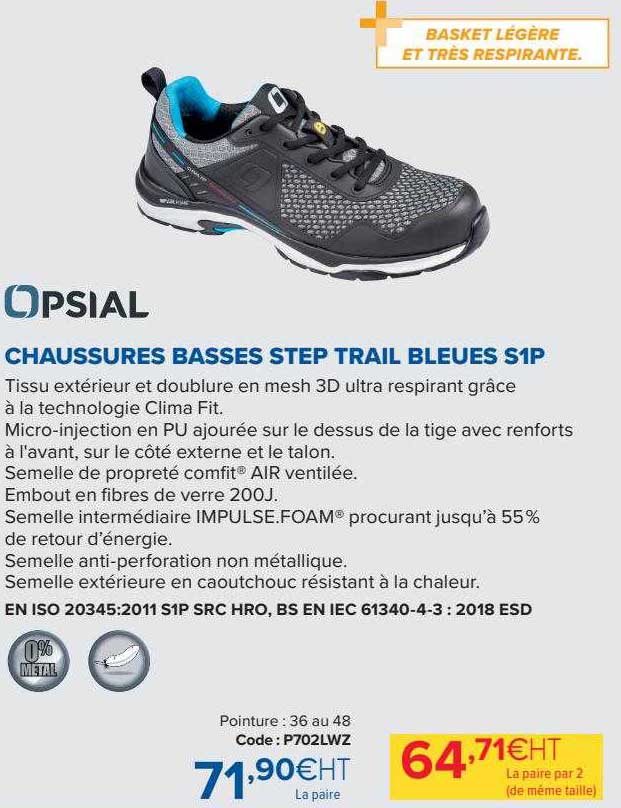 psial chaussures basses step trail bleues s1p