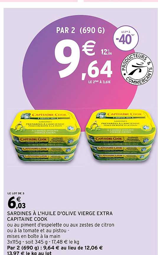 sardines à l'huile d'olive vierge extra capitaine cook
