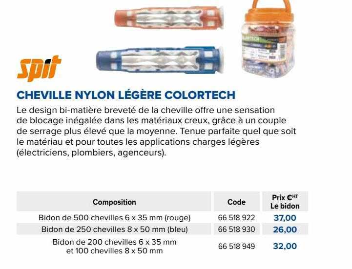 spit cheville nylon légère colortech