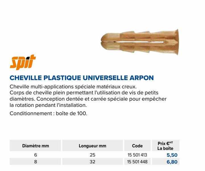 spit cheville plastique universelle arpon