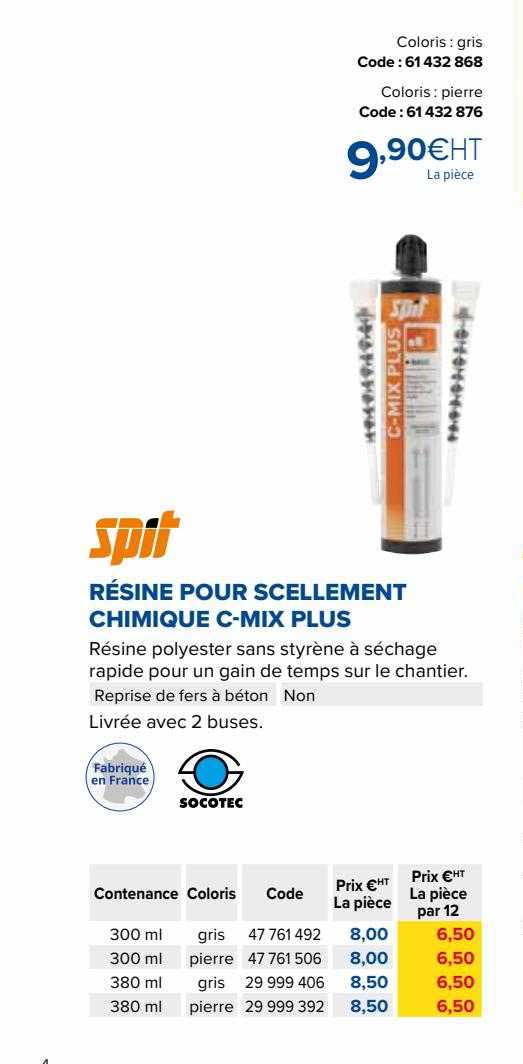 spit résine pour scellement chimique c-mix plus