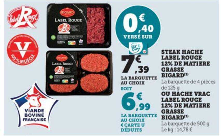 steak haché label rouge 12% de matière grasse bigard ou haché vrac label rouge 12% de matière grass bigard