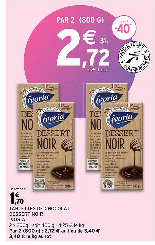 Tablettes De Chocolat Dessert Noir Ivoria