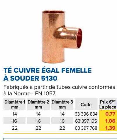 té cuivre égal femelle à souder 5130