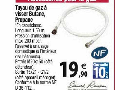 tuyau de gaz à visser butane, propane